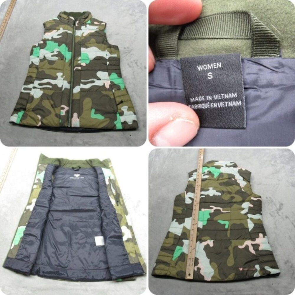 Obermeyer Nieve Down Vest Women Small Green Camo Insulated Lightweight Puffer